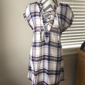 Red, White and Blue Plaid Long Tunic/Dress